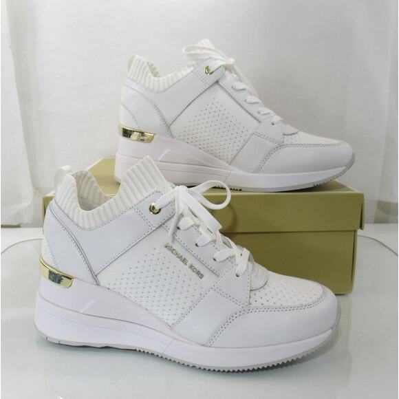 Michael Kors Georgie Knit Trainer Wedge Sneakers MK Logo Optic White Size 9.5 - Picture 3 of 8